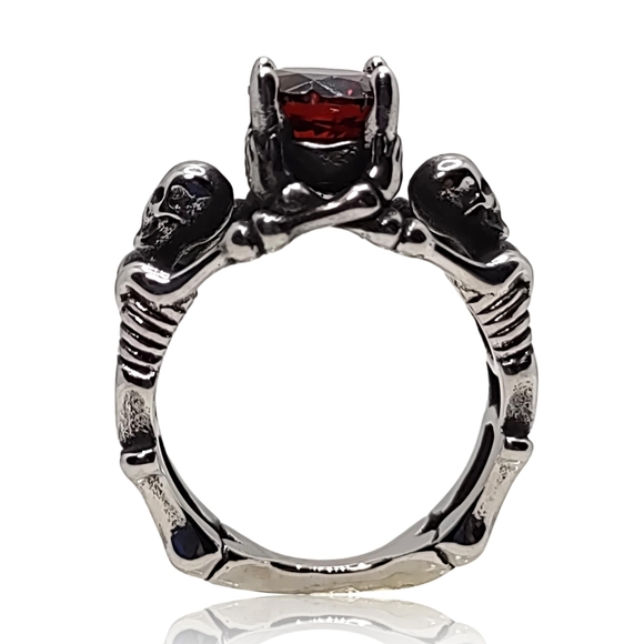 Gothic Vintage Punk Red Gem Skeleton Skull Ring - Picture 2 of 4